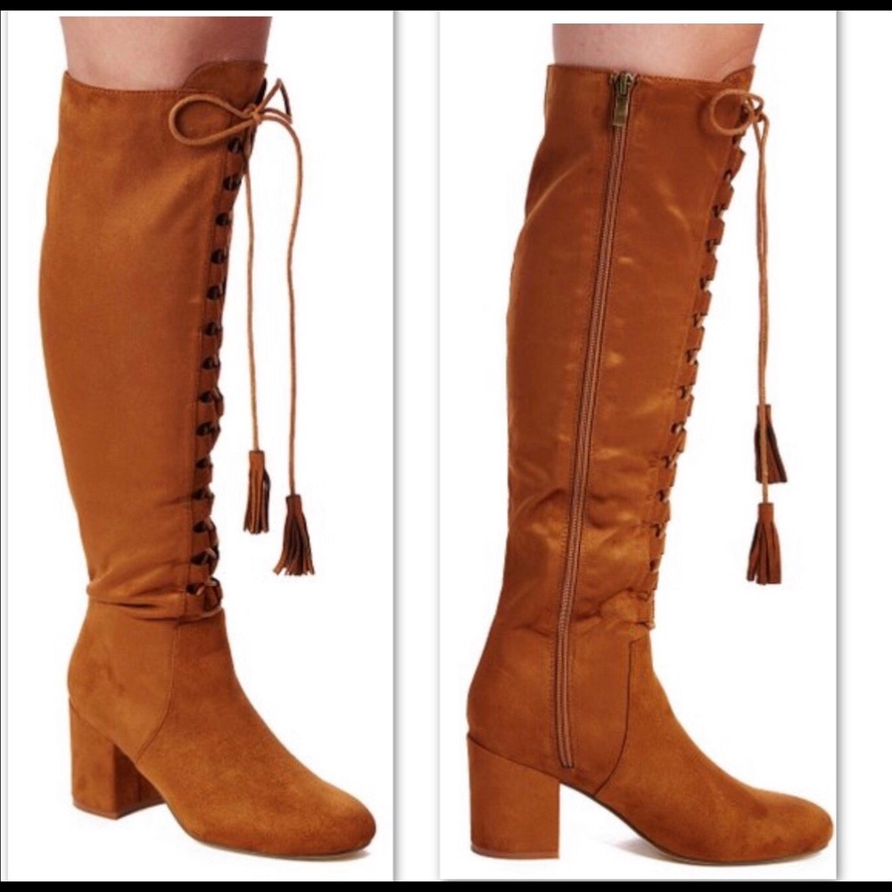 TAN FAUX SUEDE LACE UP BOOT